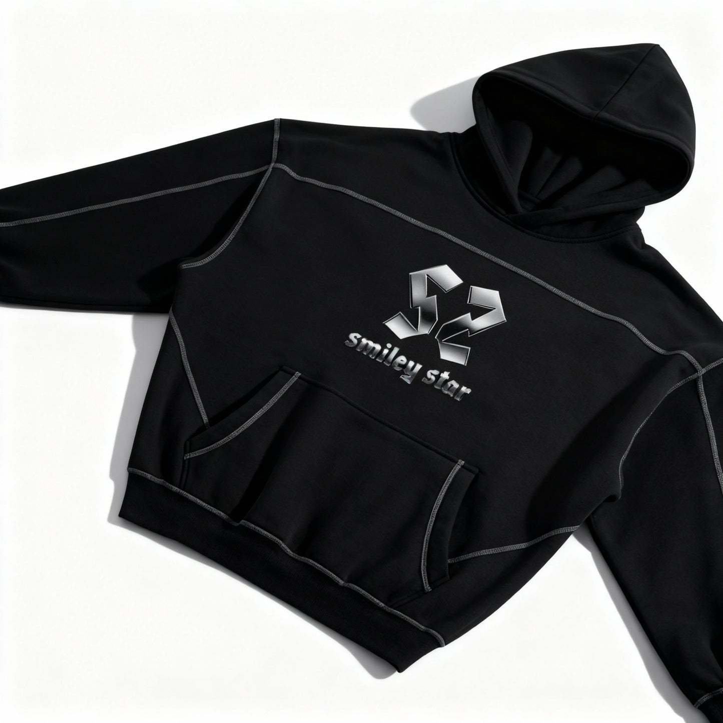 CHROME STAR | SS | Contrast-Stitched Boxy Fleece Hoodie