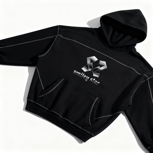 CHROME STAR | SS | Contrast-Stitched Boxy Fleece Hoodie